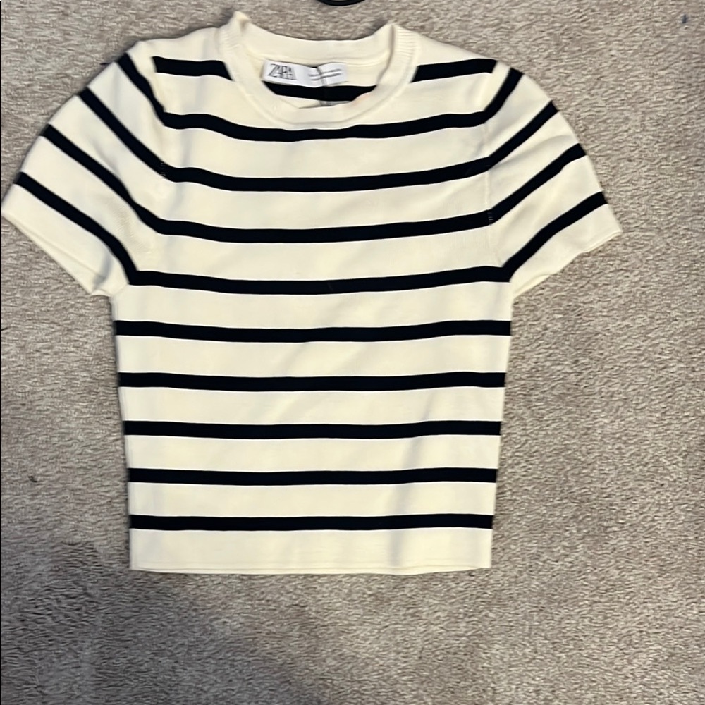 Zara Black and White Striped Top